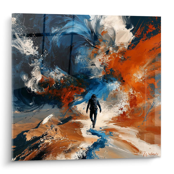 Tableau Randonneur solitaire aux tourbillons bleu et orange - Vers l'inconnu - Edition Randonnée
