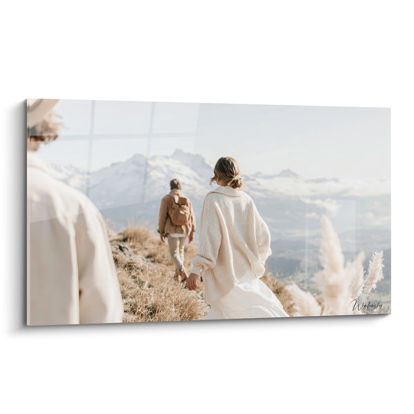 Tableau Randonneurs beige et blanc en montagne - Ascension vers les cimes - Edition Randonnée