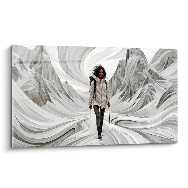 Tableau Randonneuse blanche aux bâtons noirs - Marche vers l'infini - Edition Randonnée