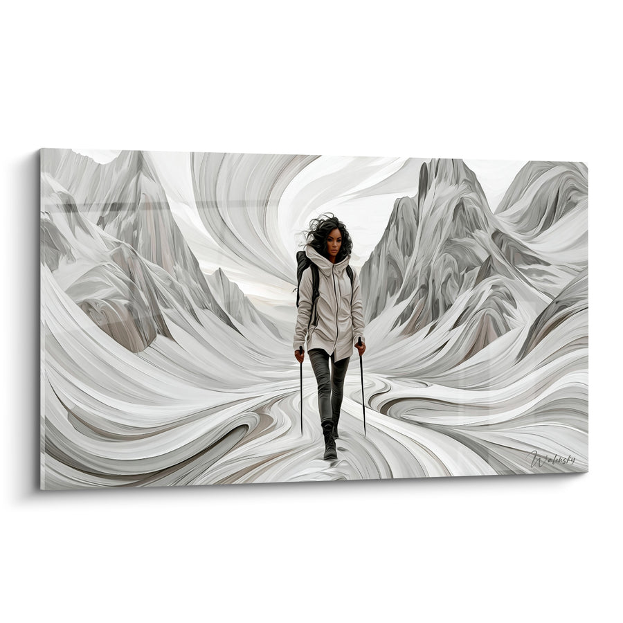 Tableau Randonneuse blanche aux bâtons noirs - Marche vers l'infini - Edition Randonnée