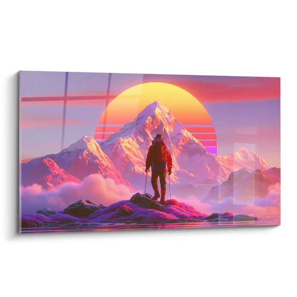 Tableau Randonneur face au soleil violet - Sommet de solitude - Edition Randonnée