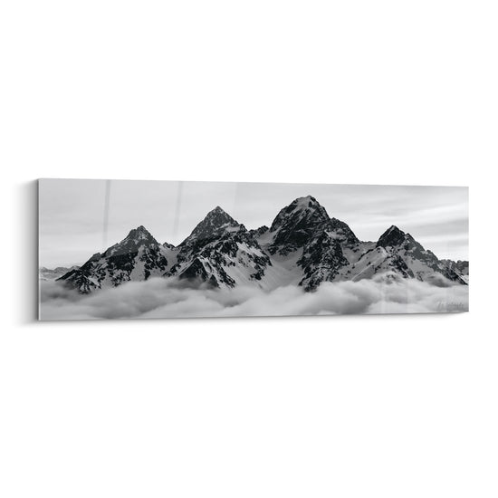 Tableau Sommets enneigés noir et blanc émergeant des nuages - Au-dessus des nuages - Edition Randonnée