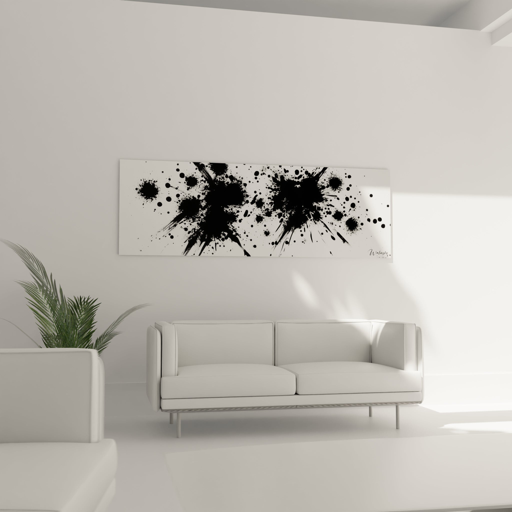 Tableau tacheté noir et blanc de Walensky, idéal pour décorer un salon moderne