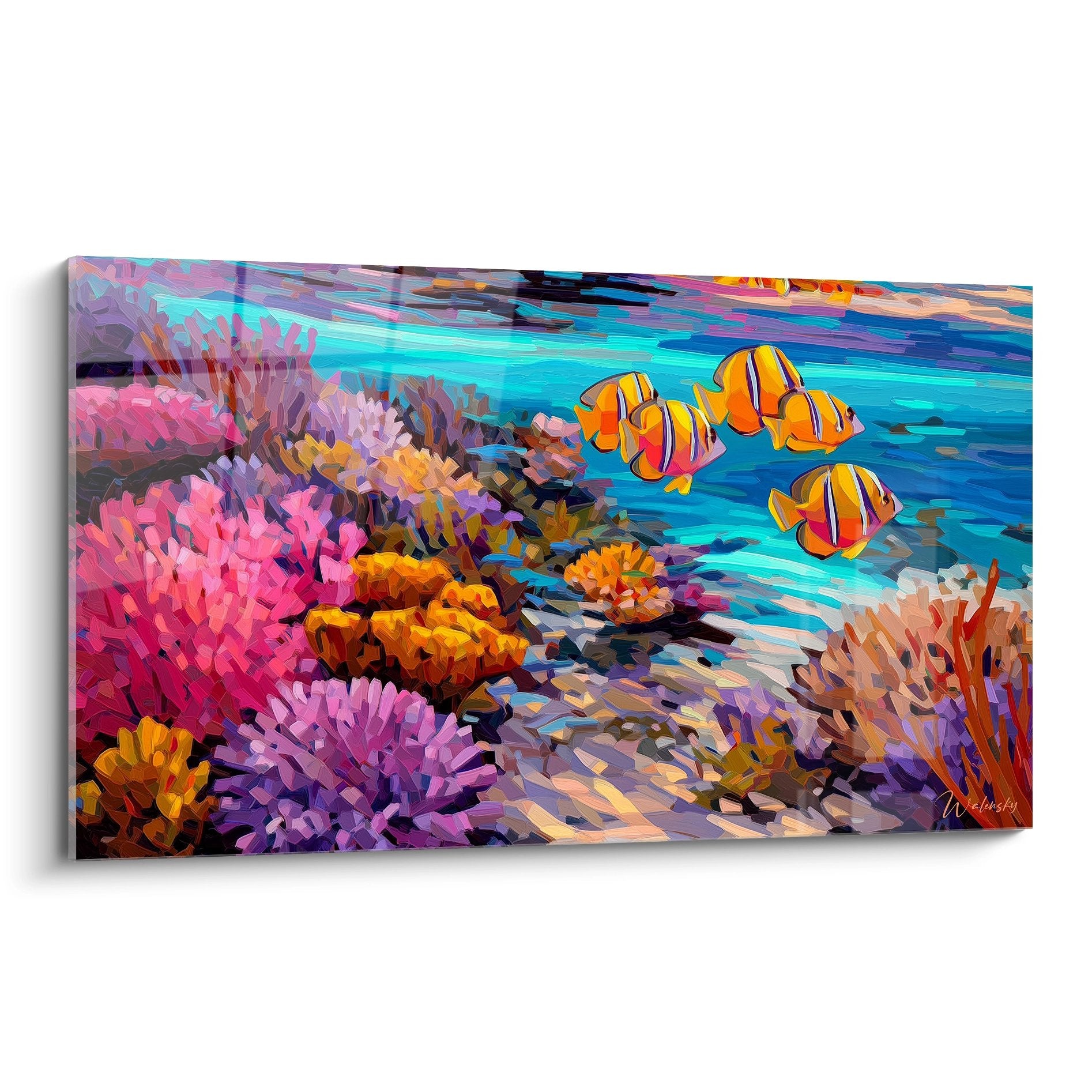 Tableau récif corallien poissons-clowns oranges coraux colorés fonds marins décoratif