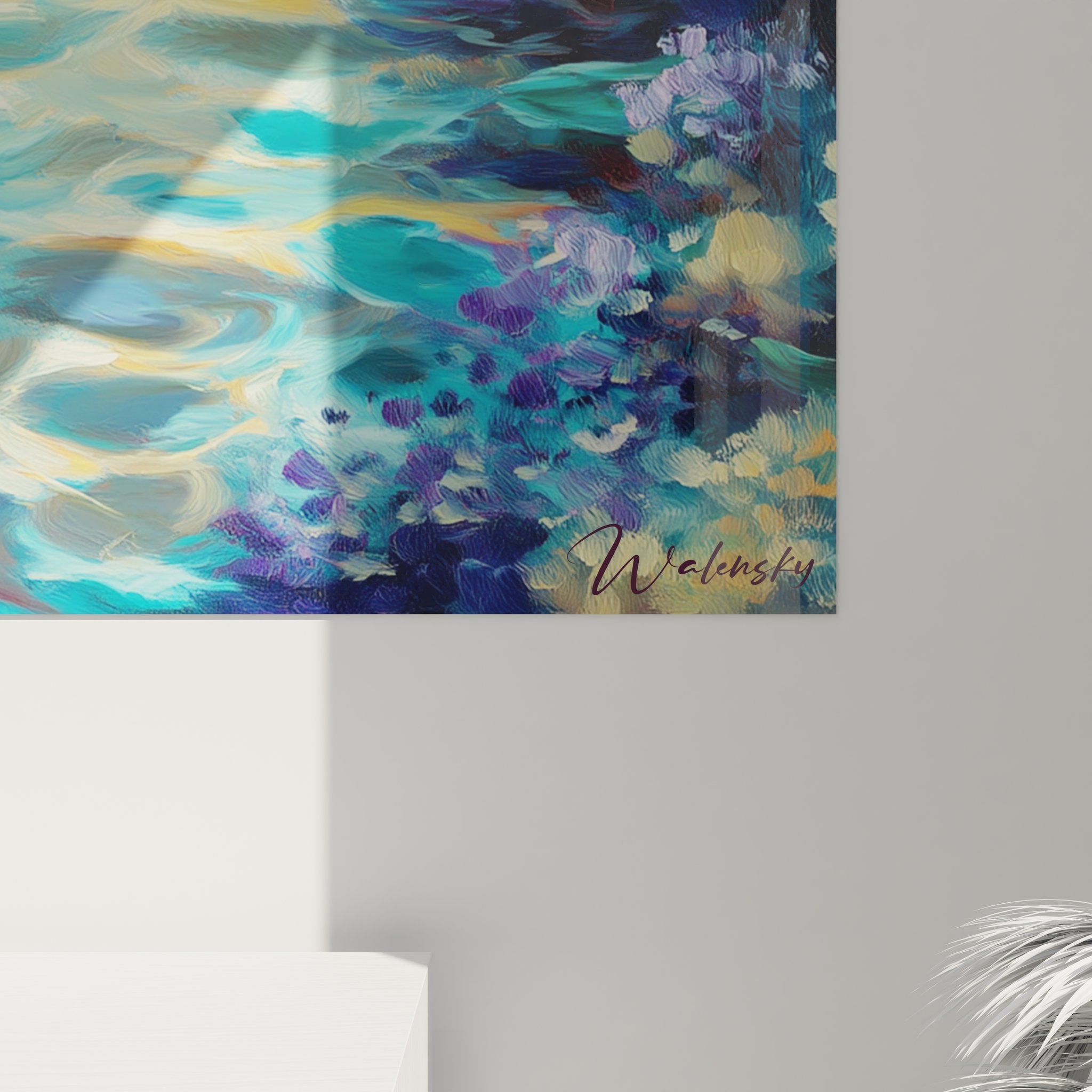 Vue ensemble tableau décoratif fonds marins récif tropical sur mur blanc décoration intérieure moderne