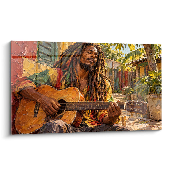 Tableau Guitariste aux dreadlocks et chemise ocre - Mélodie des ruelles - Edition Reggae