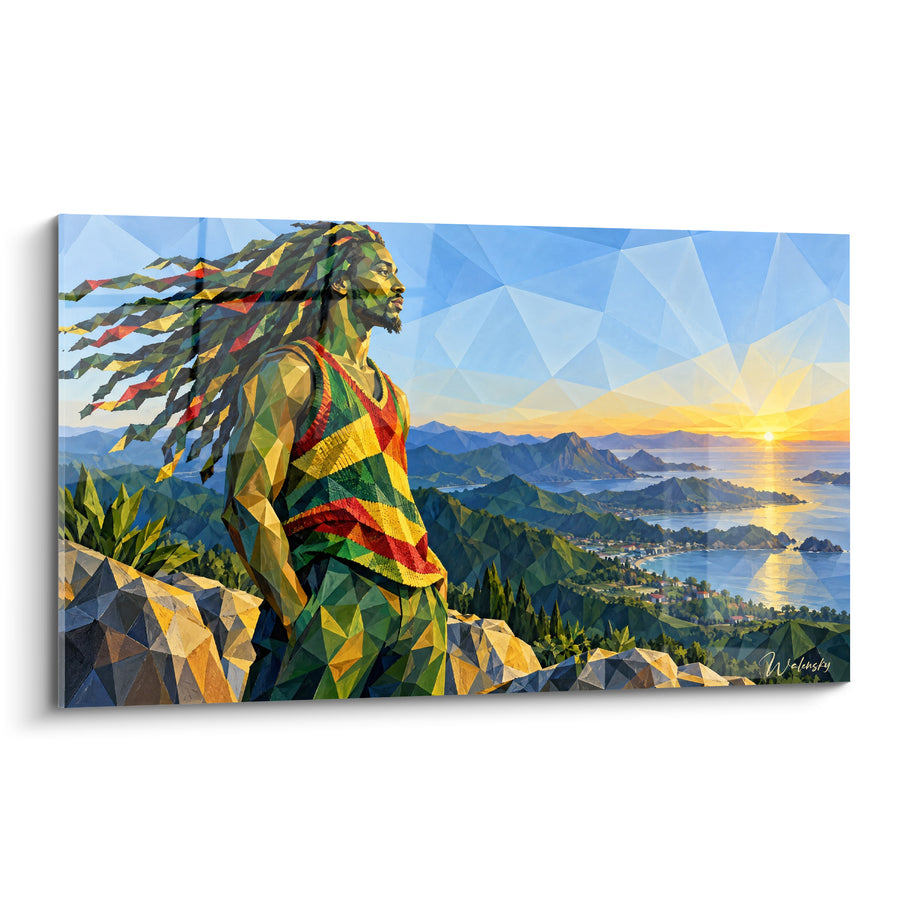 Tableau Homme aux dreadlocks face à la baie - Lever sur la baie - Edition Reggae