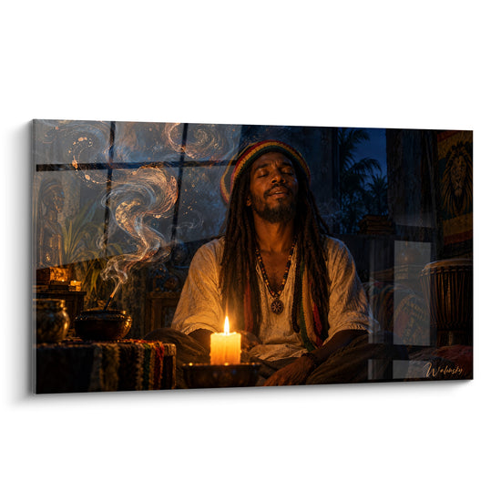 Tableau Homme rasta en méditation à la bougie - Instant de recueillement - Edition Reggae