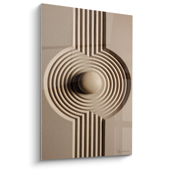 Relieve Tablero Escultura Beige Círculos Concéntricos y Líneas Verticales - Armonía Geométrica - Edición Arena