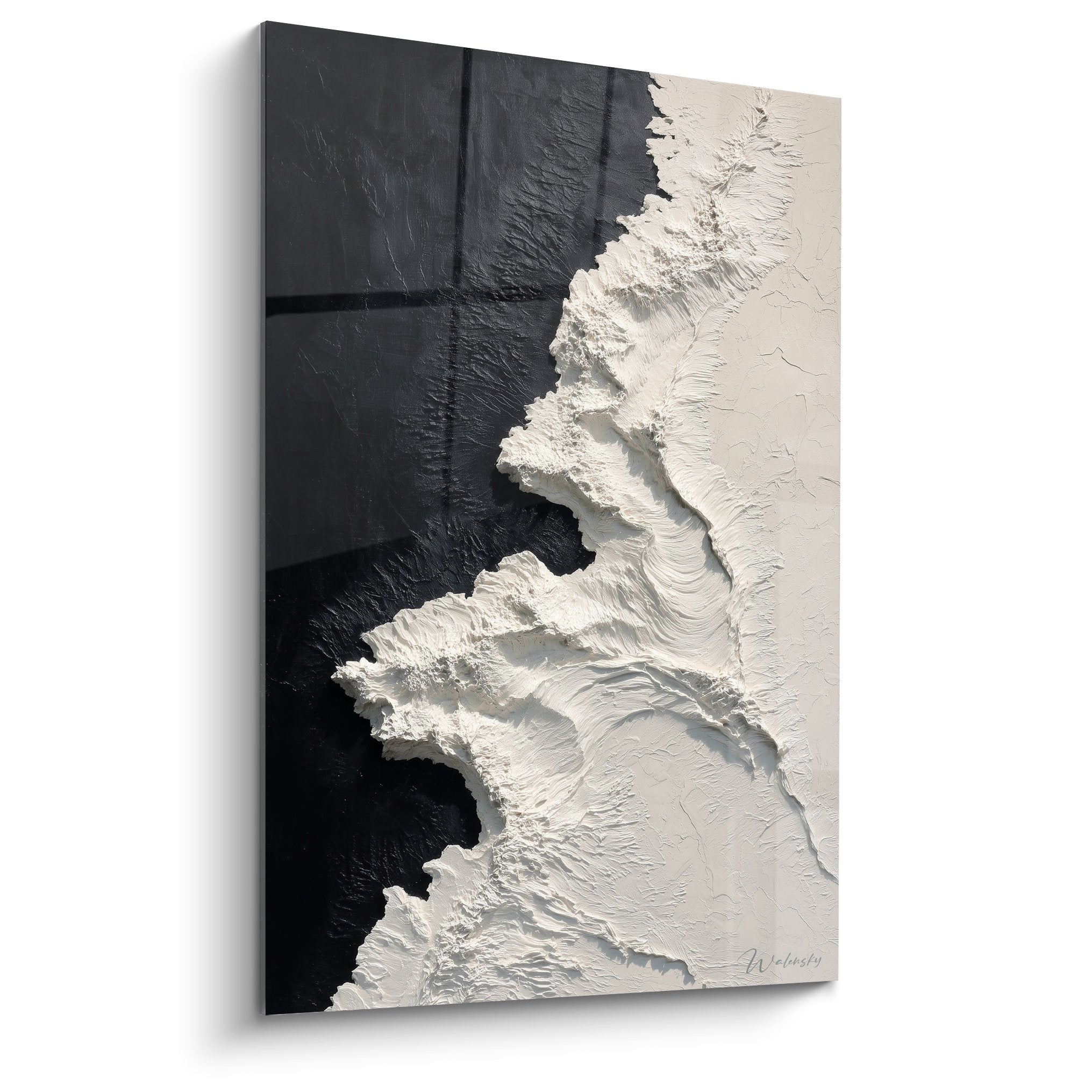 Tableau relief noir blanc texture abstraite sculpturale feng shui nord-ouest metal contraste mineral moderne