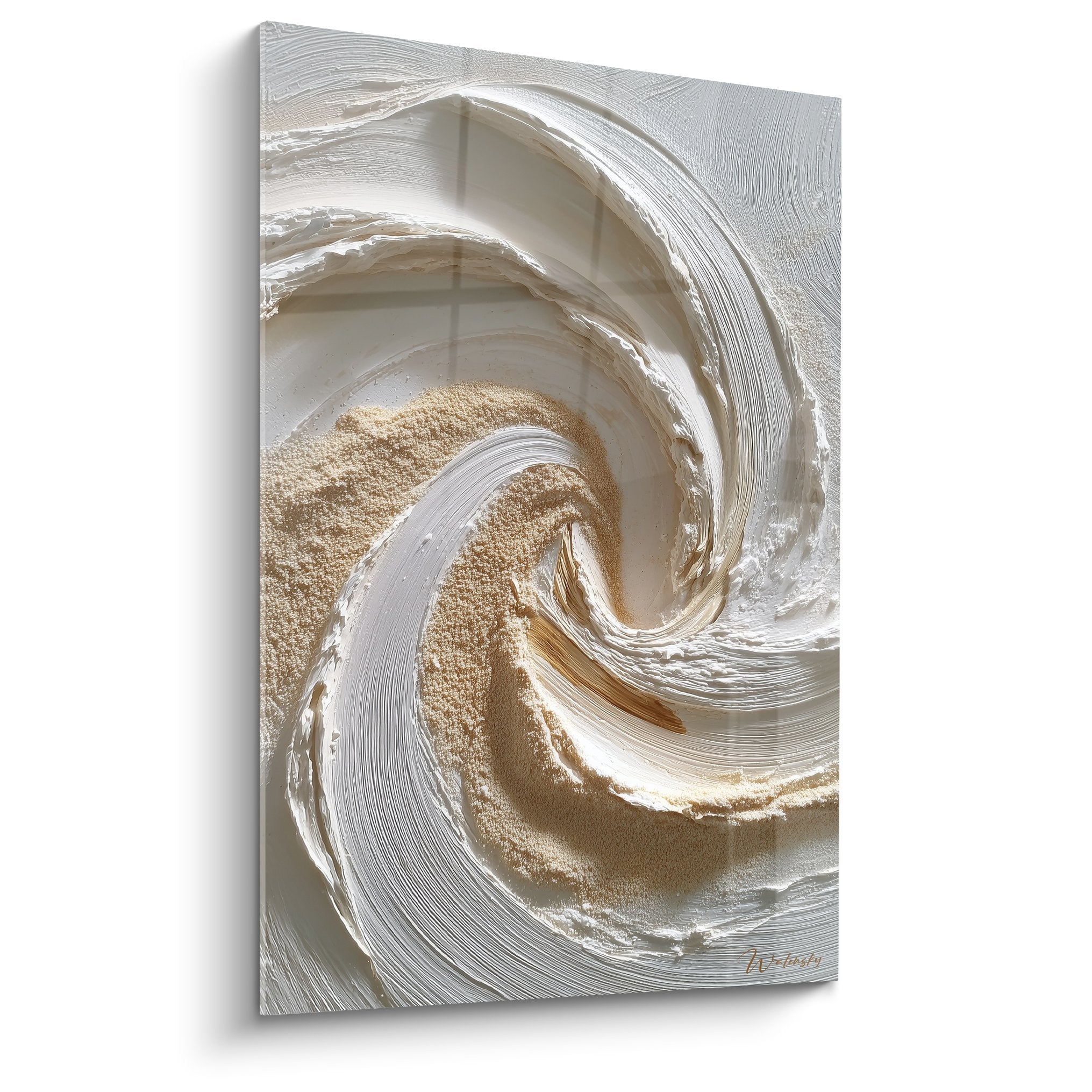 Tableau mural relief spirale doree beige textures sculptees feng shui centre terre decoration zen