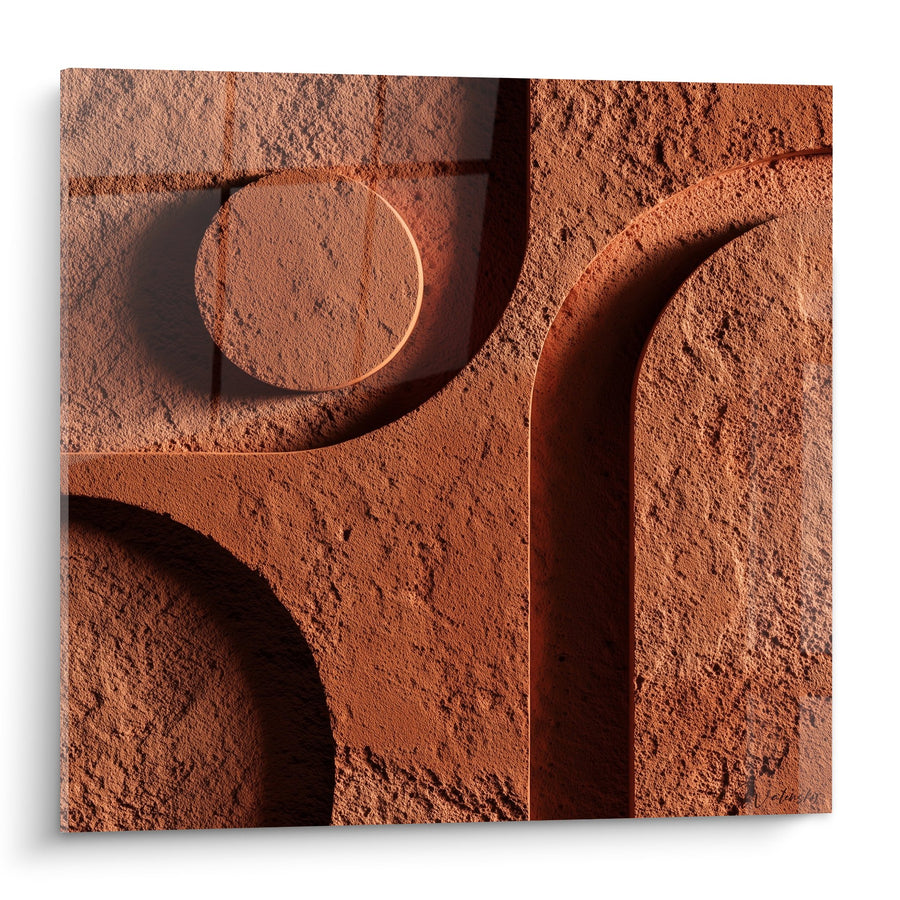 Tableau Relief Abstrait Terre Cuite avec Formes Géométriques - Harmonie Minérale - Edition Feng shui Nord-Est Terre