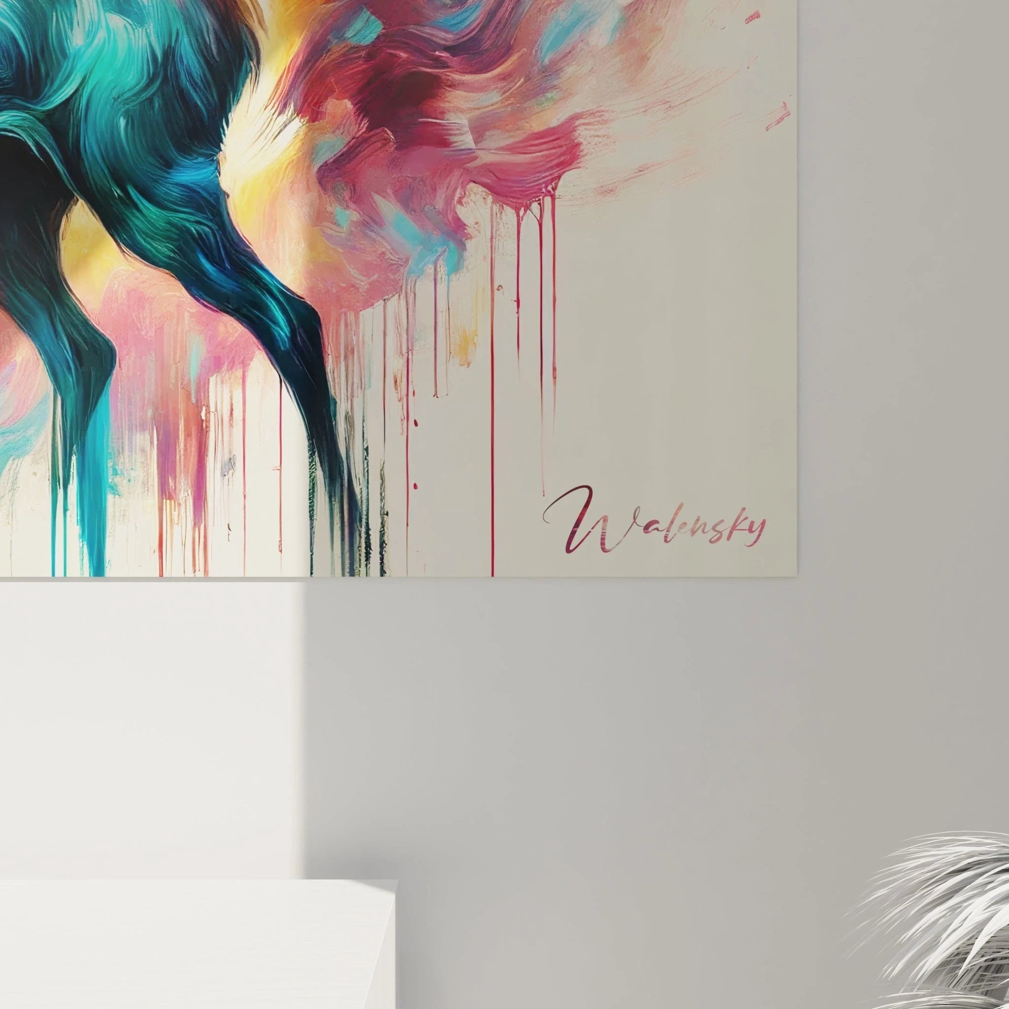 gros plan tableau cerf détails captivants sur les coups de pinceau textures tourbillonnantes et palette éclatante évoquant vitalité et élégance

