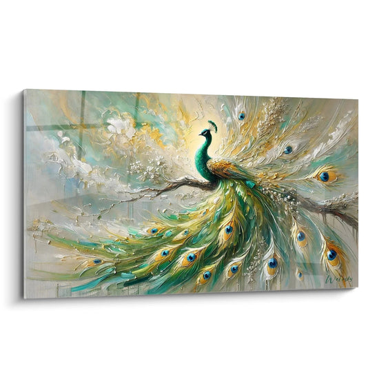 Scopri questo maestoso quadro di pavone visto di profilo, un vero capolavoro moderno dove le piume dorate e verdi creano un affascinante effetto di profondità. Un'aggiunta perfetta per valorizzare qualsiasi interno.