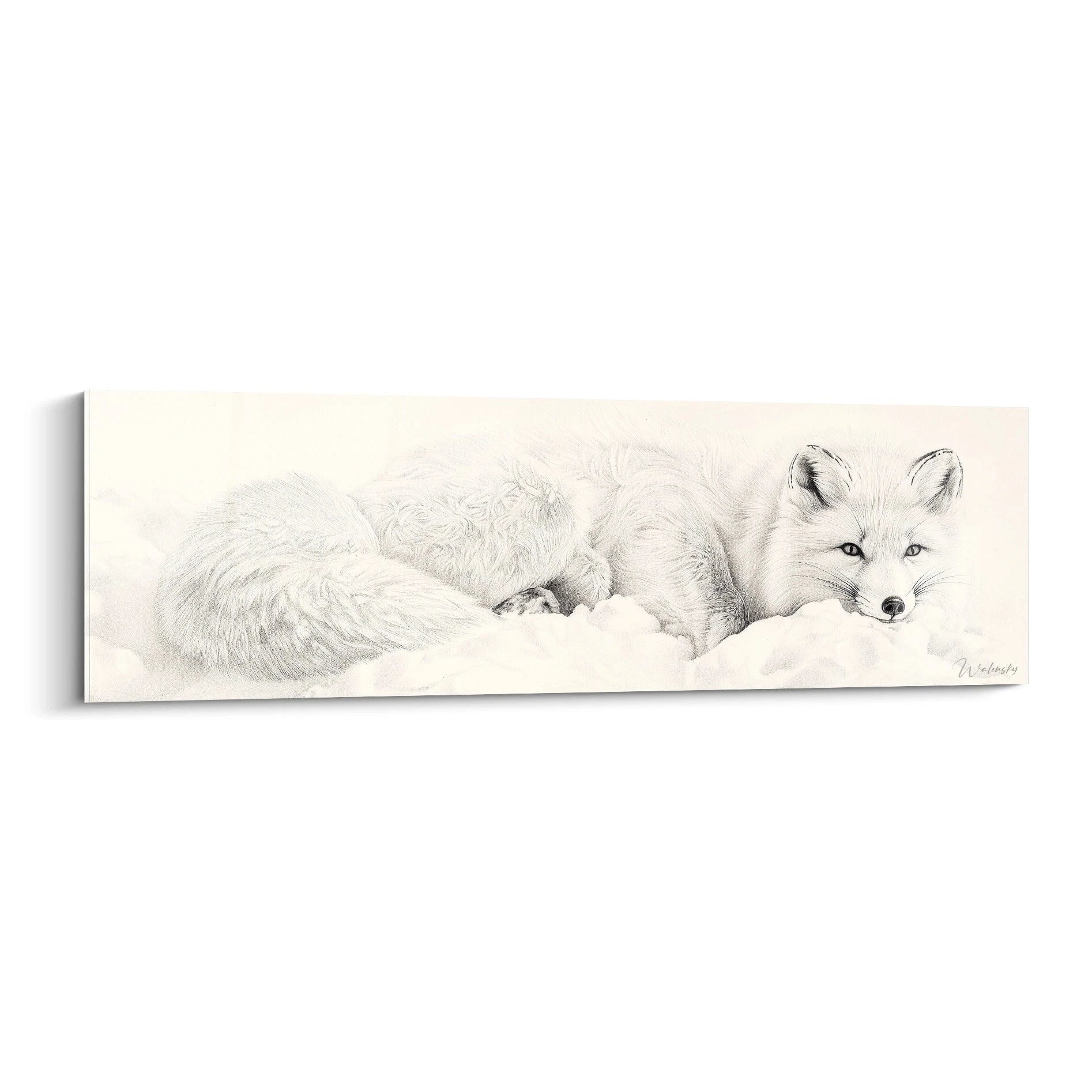 Tableau renard blanc allongé dans la neige peinture détaillée par Walensky