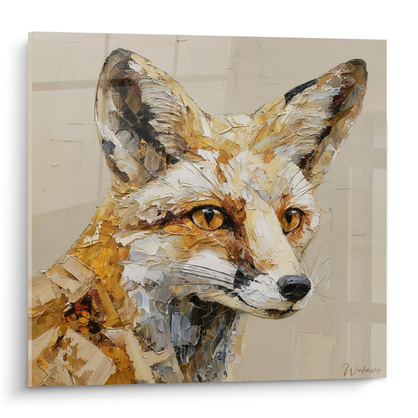 Tableau Renard aux oreilles dressées ocre et blanc - Regard aux aguets - Edition Renard