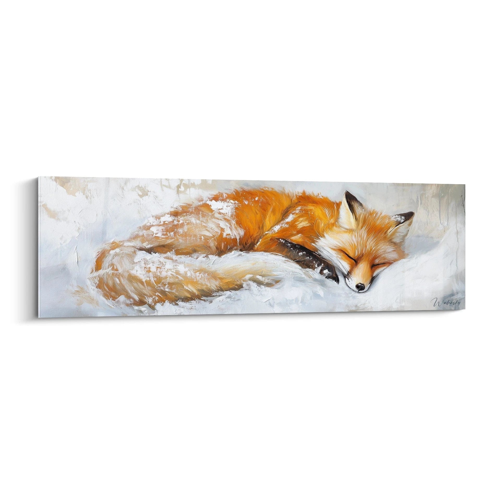 Tableau renard endormi aux couleurs chaudes et doux détails peinture Walensky