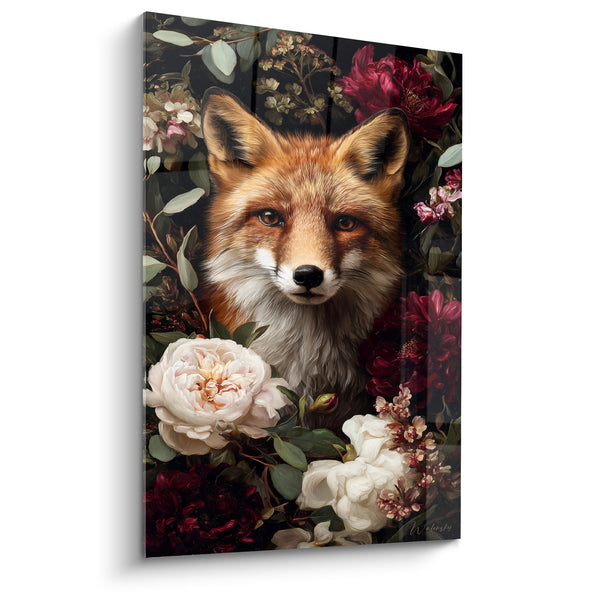Tableau Renard roux entouré de pivoines blanches - Apparition au jardin - Edition Renard