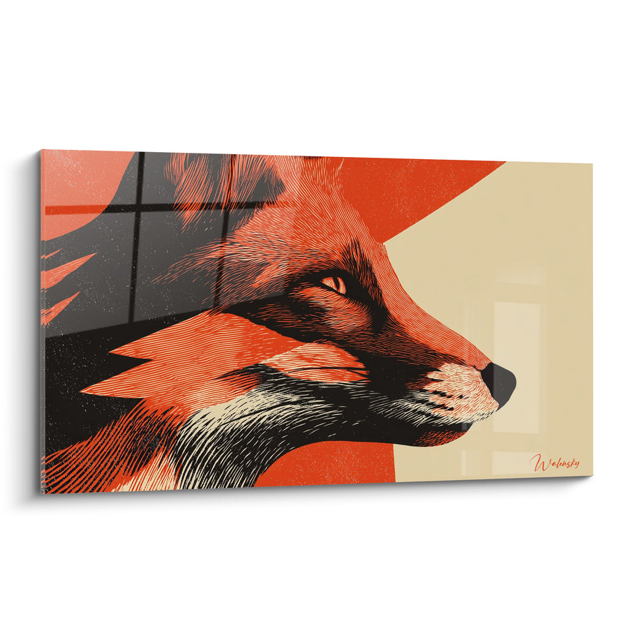 Tableau Renard graphique aux teintes orange et crème profil gravé - Traits fins stylisés - Edition Renard