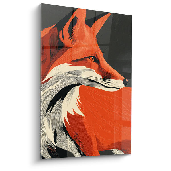 Tableau Renard roux profil anthracite et blanc crème - Regard vers l'horizon - Edition Renard
