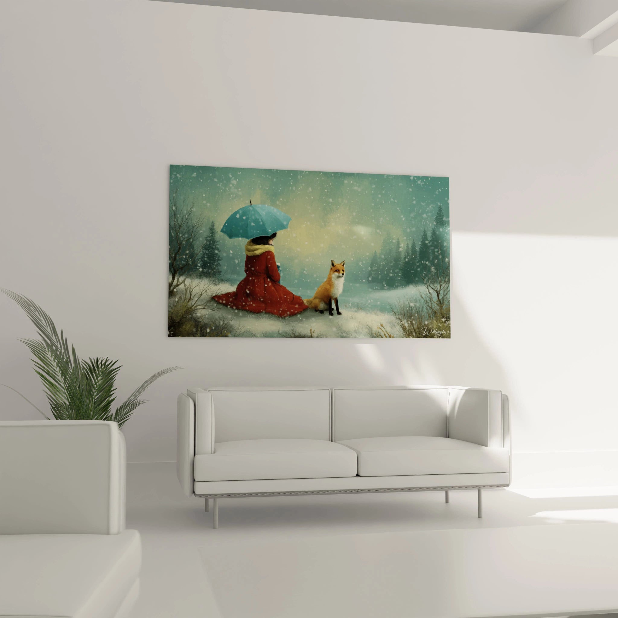 Tableau mural Walensky tableau renard édition hiver peinture expressive visage d homme et cheval blanc au salon