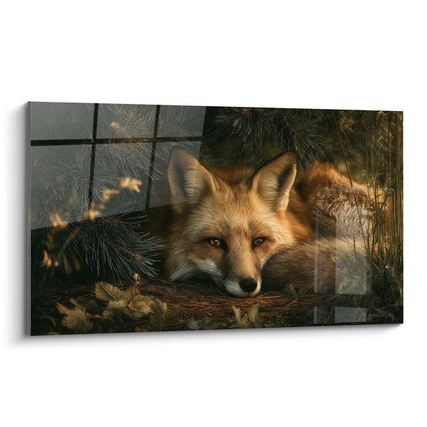 Tableau Renard roux couché sous les branches - Refuge dans les bois - Edition Renard