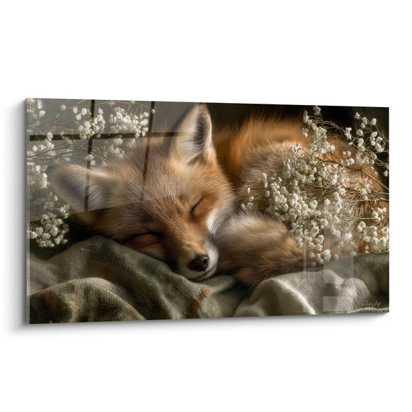 Tableau Renard roux endormi parmi fleurs blanches - Sieste fleurie - Edition Renard