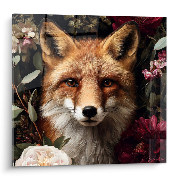 Tableau Renard roux aux fleurs pourpres - Regard des sous-bois - Edition Renard