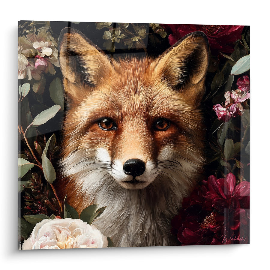 Tableau Renard roux aux fleurs pourpres - Regard des sous-bois - Edition Renard