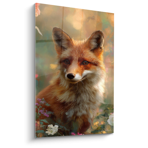 Tableau Renard roux parmi les fleurs pastel - Rencontre au jardin - Edition Renard