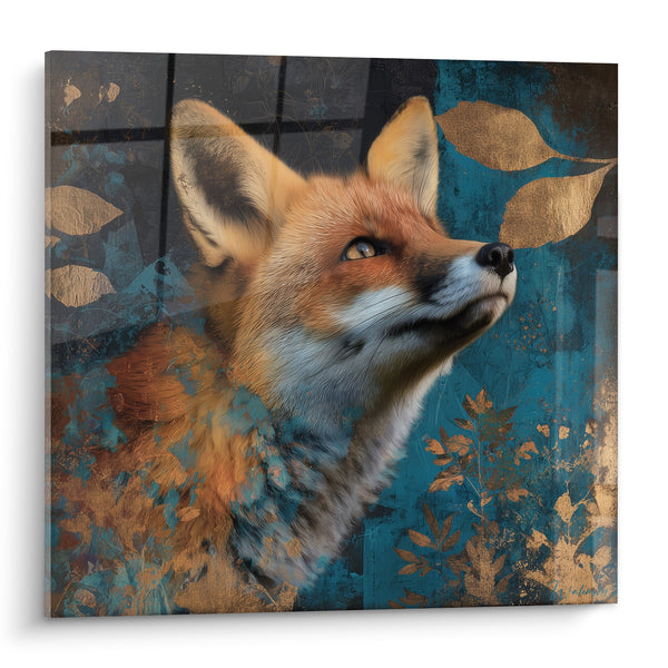 Tableau Renard roux au fond bleu pétrole doré - Éveil sylvestre - Edition Renard
