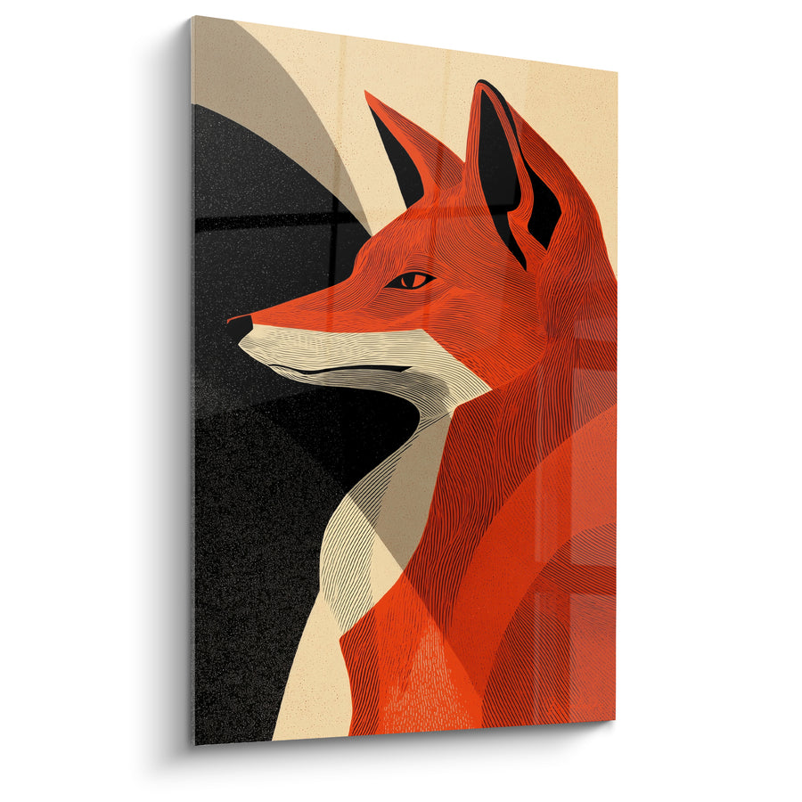 Tableau Renard roux profil graphique orange et noir formes géométriques - Illustration vectorielle stylisée - Edition Renard