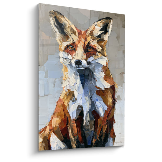 Tableau Renard roux au poitrail blanc texturé - Oreilles dressées empâtements épais - Edition Renard