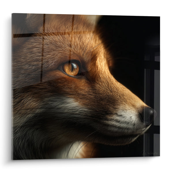 Tableau Museau roux et noir sous un quadrillage vitré - Reflet de fenêtre - Edition Renard