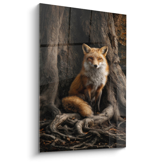 Tableau Renard roux niché entre racines noueuses - Gardien de la forêt - Edition Renard