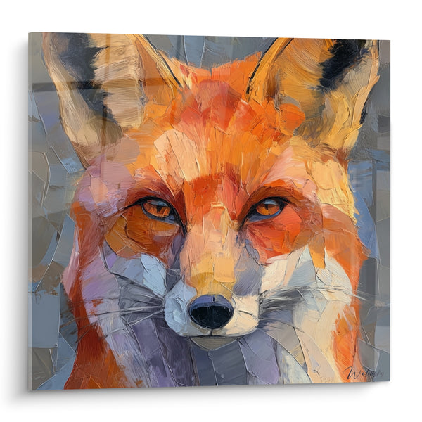 Tableau Renard roux au regard perçant sur fond gris - Regard qui transperce - Edition Renard