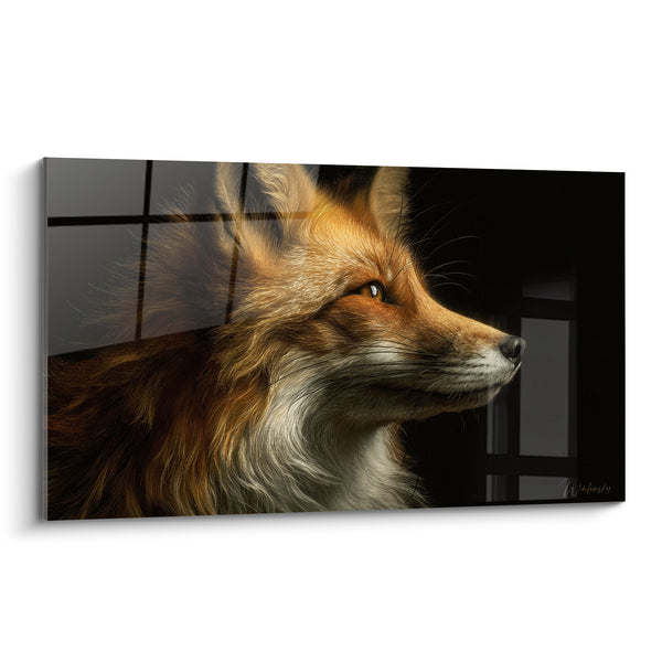 Tableau Renard roux au fond noir profond profil éclairé - Œil ambré lumineux - Edition Renard