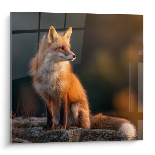 Tableau Roux et blanc perché sur un rocher - Veille au crépuscule - Edition Renard