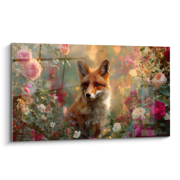 Tableau Renard roux niché parmi les roses roses - Apparition fleurie - Edition Renard