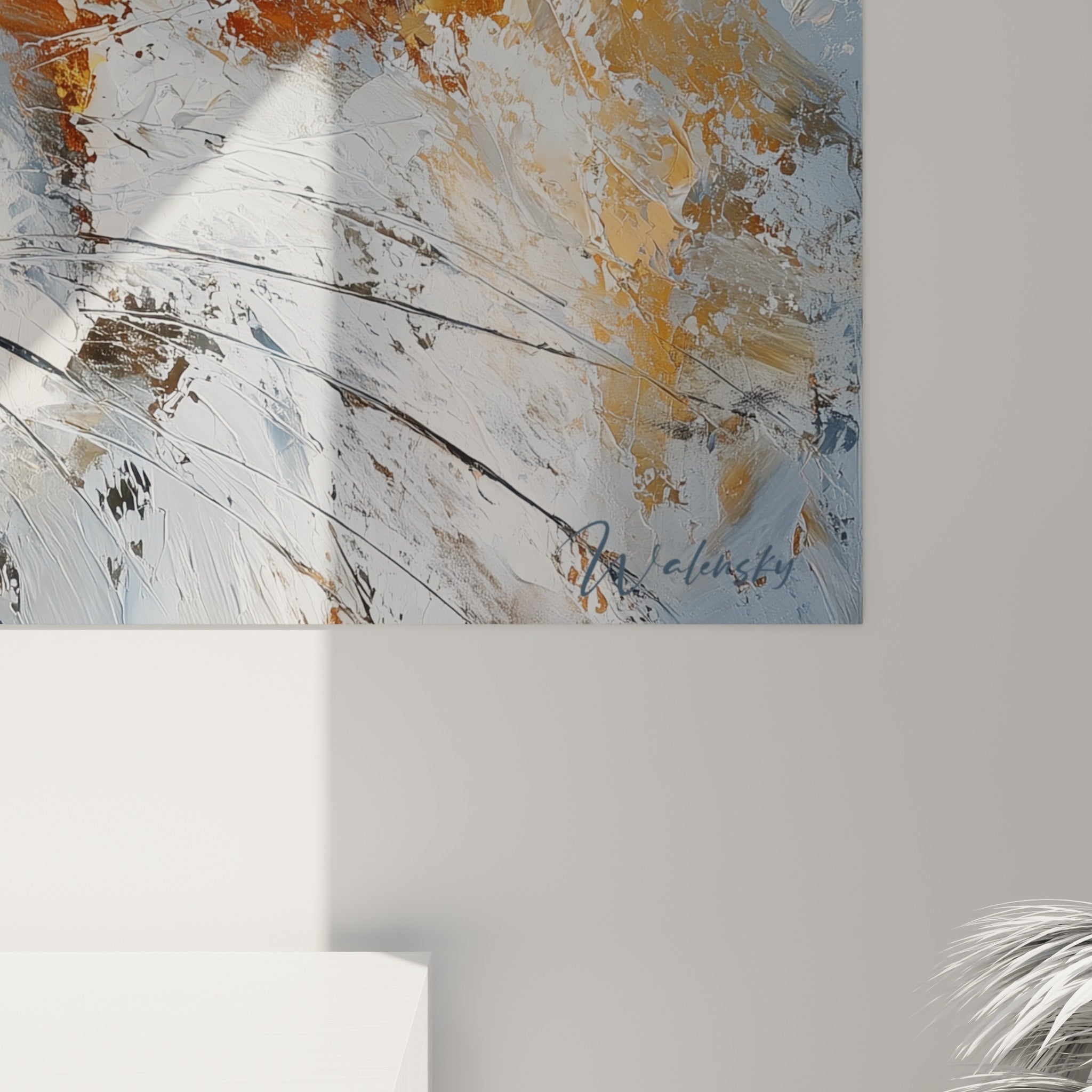 Empâtements épais de peinture fauve et blanche visibles sur le museau du renard en gros plan