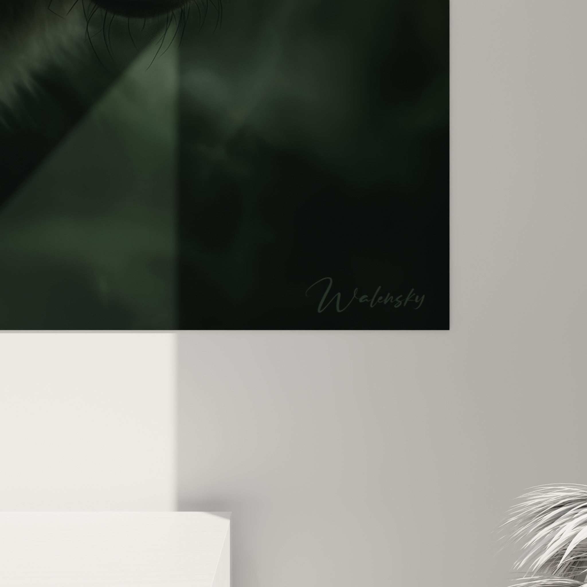 Empâtements fins du pelage roux et texture du fond vert sombre visibles de près sur cette œuvre