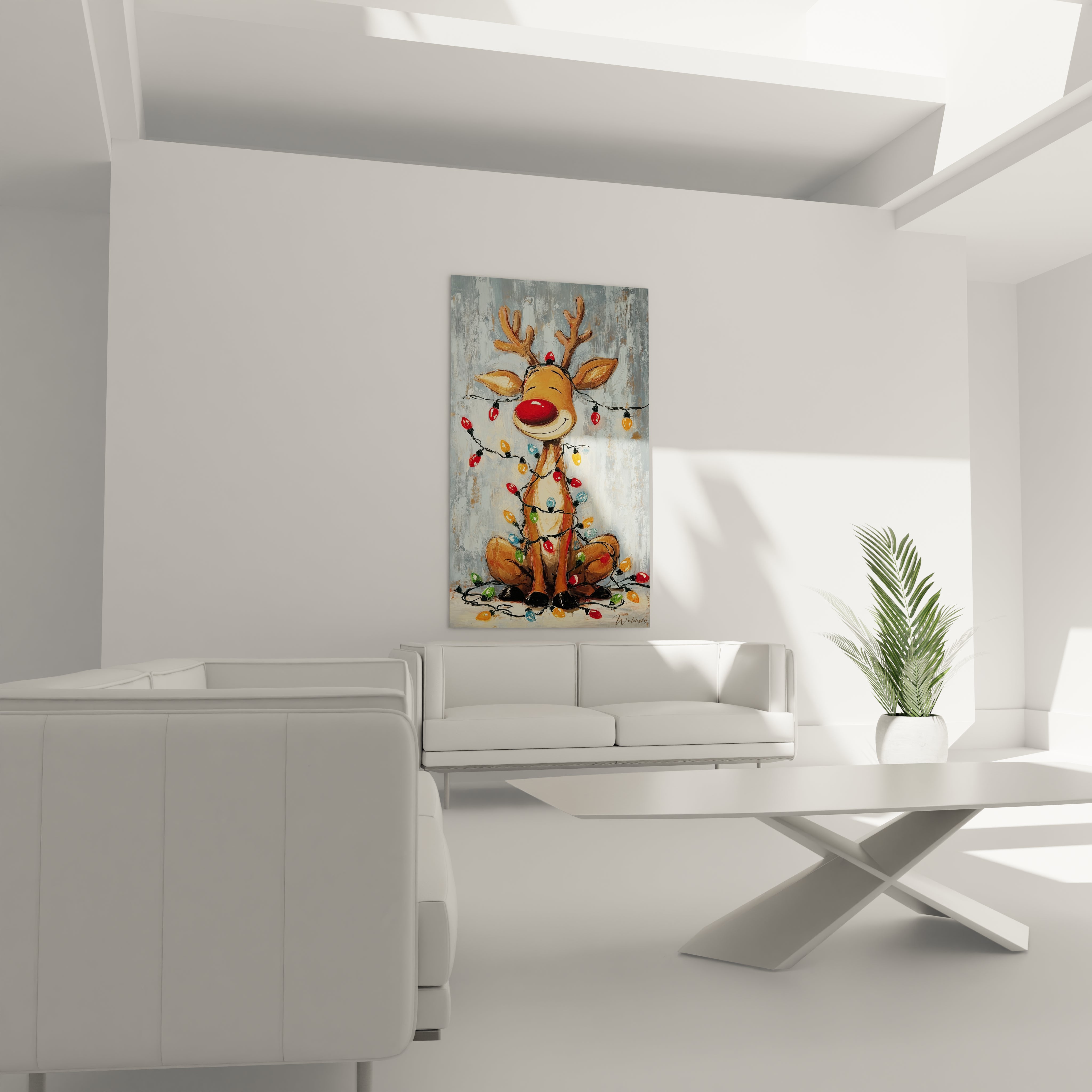 Tableau mural renne décoration Noël avec des couleurs vives pour une ambiance festive