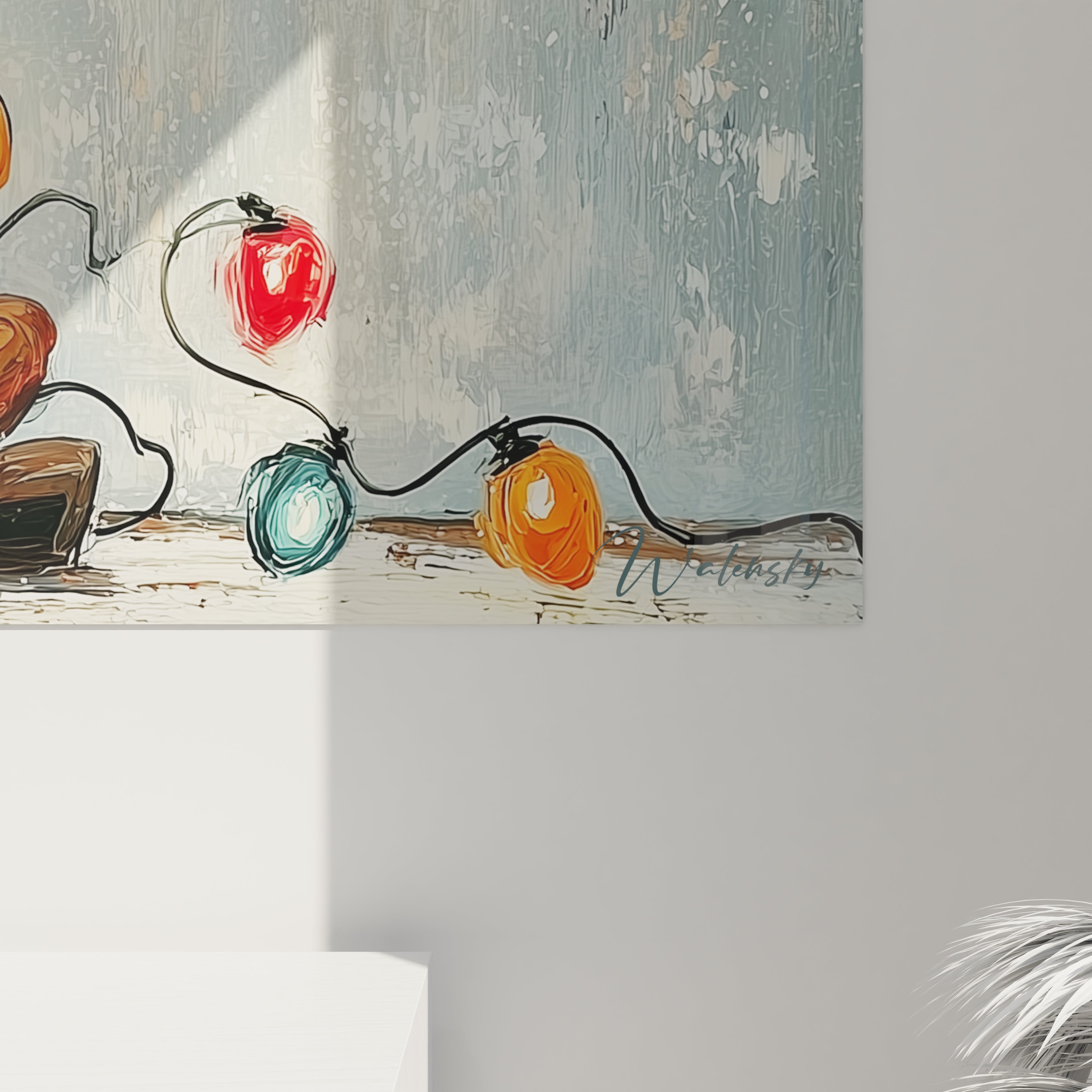Tableau mural avec des lumières de Noël colorées pour un décor festive tableau renne Noël décoration murale