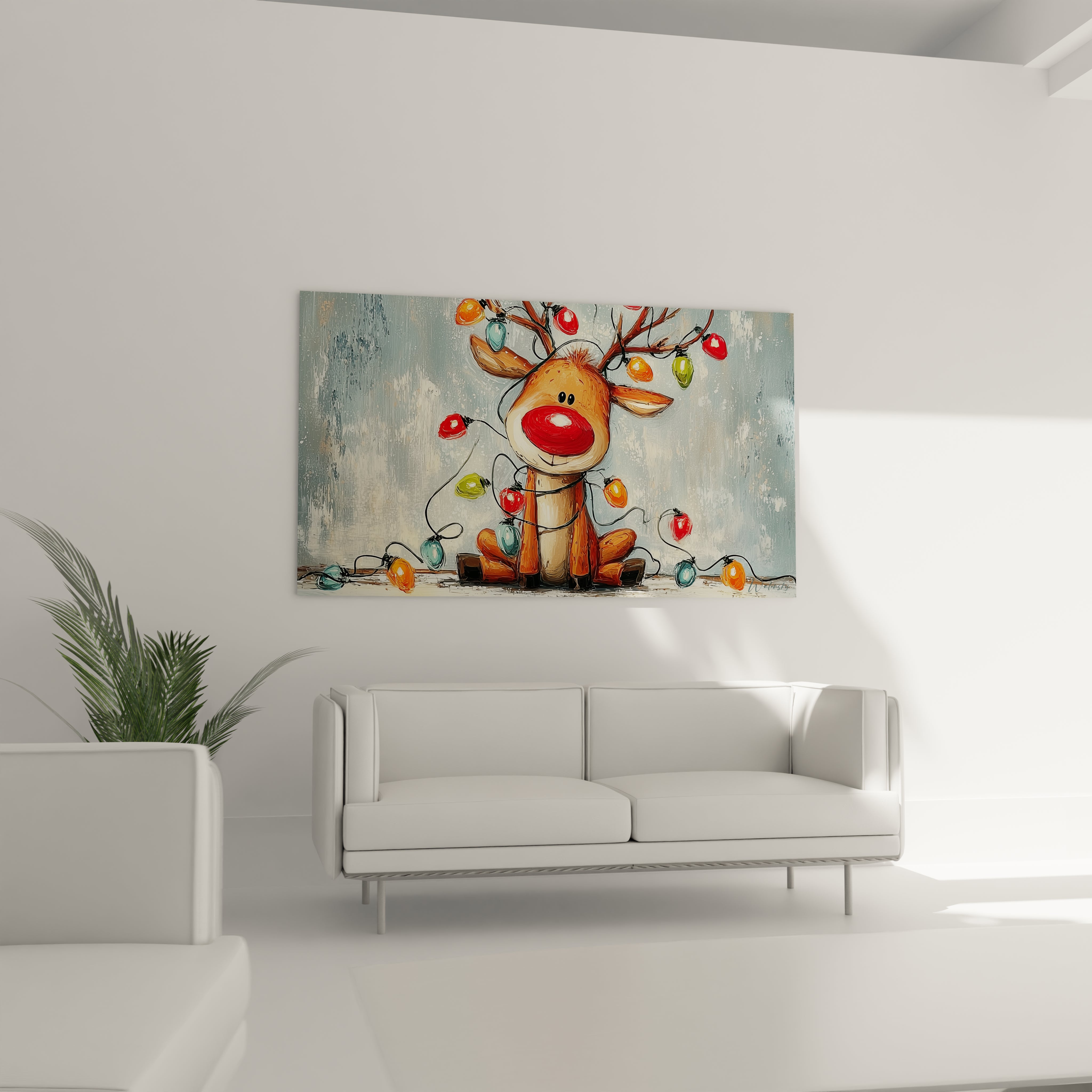 Tableau mural renne Noël décoration murale avec des lumières colorées pour un intérieur festif