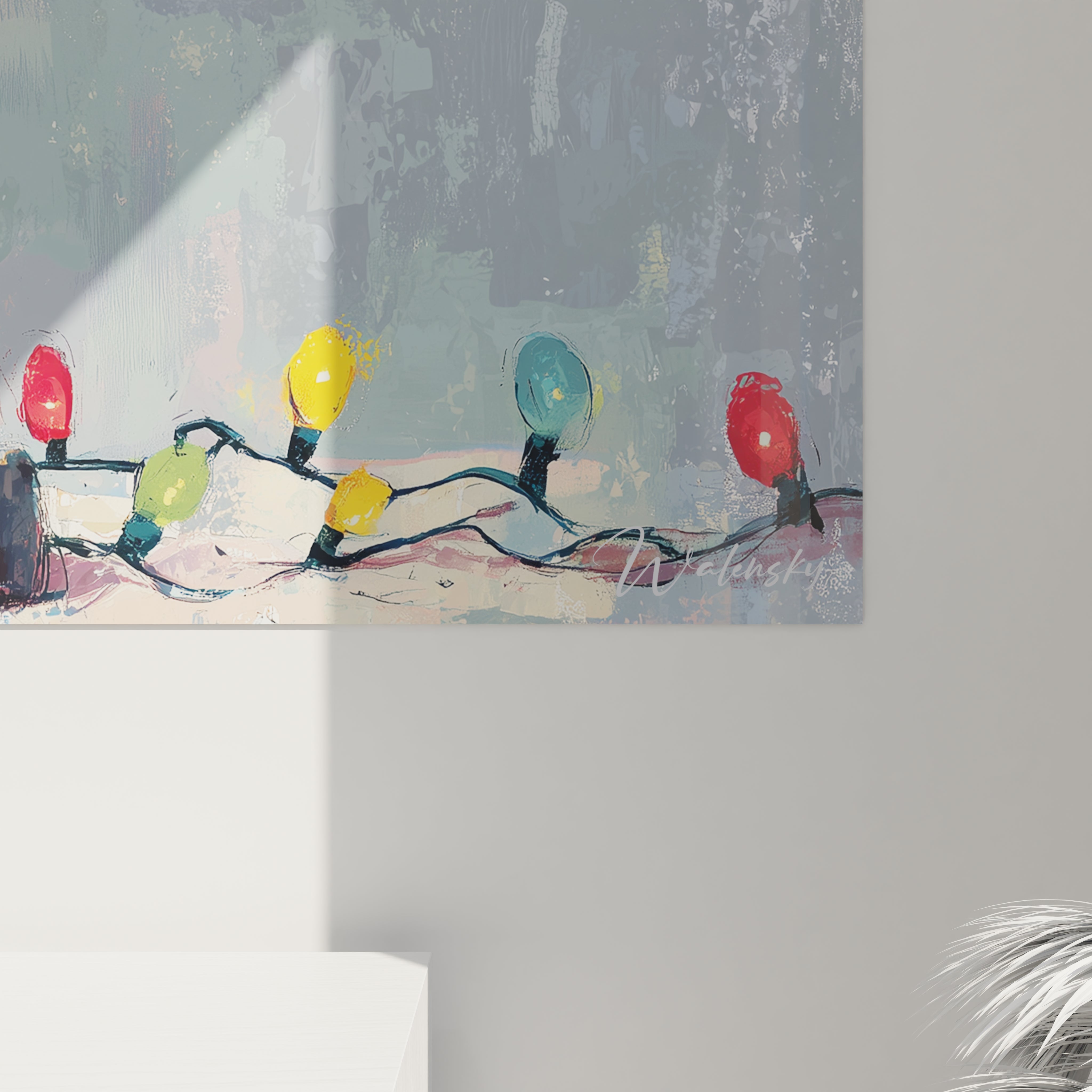 Tableau mural avec des lumières colorées pour un décor festif de Noël, parfait pour un tableau renne Noël.