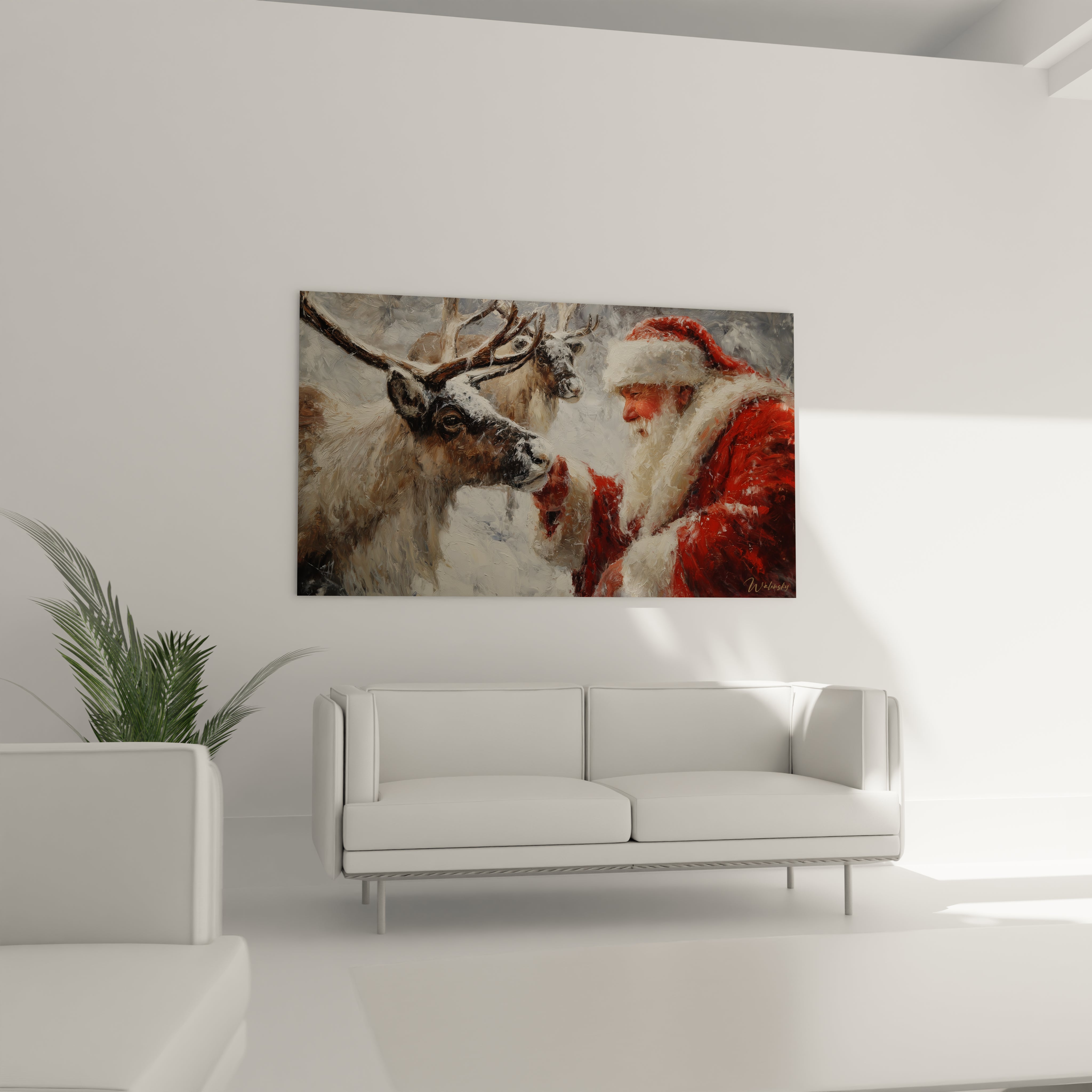 Tableau mural renne Noël de Walensky avec des couleurs vives et un décor festif