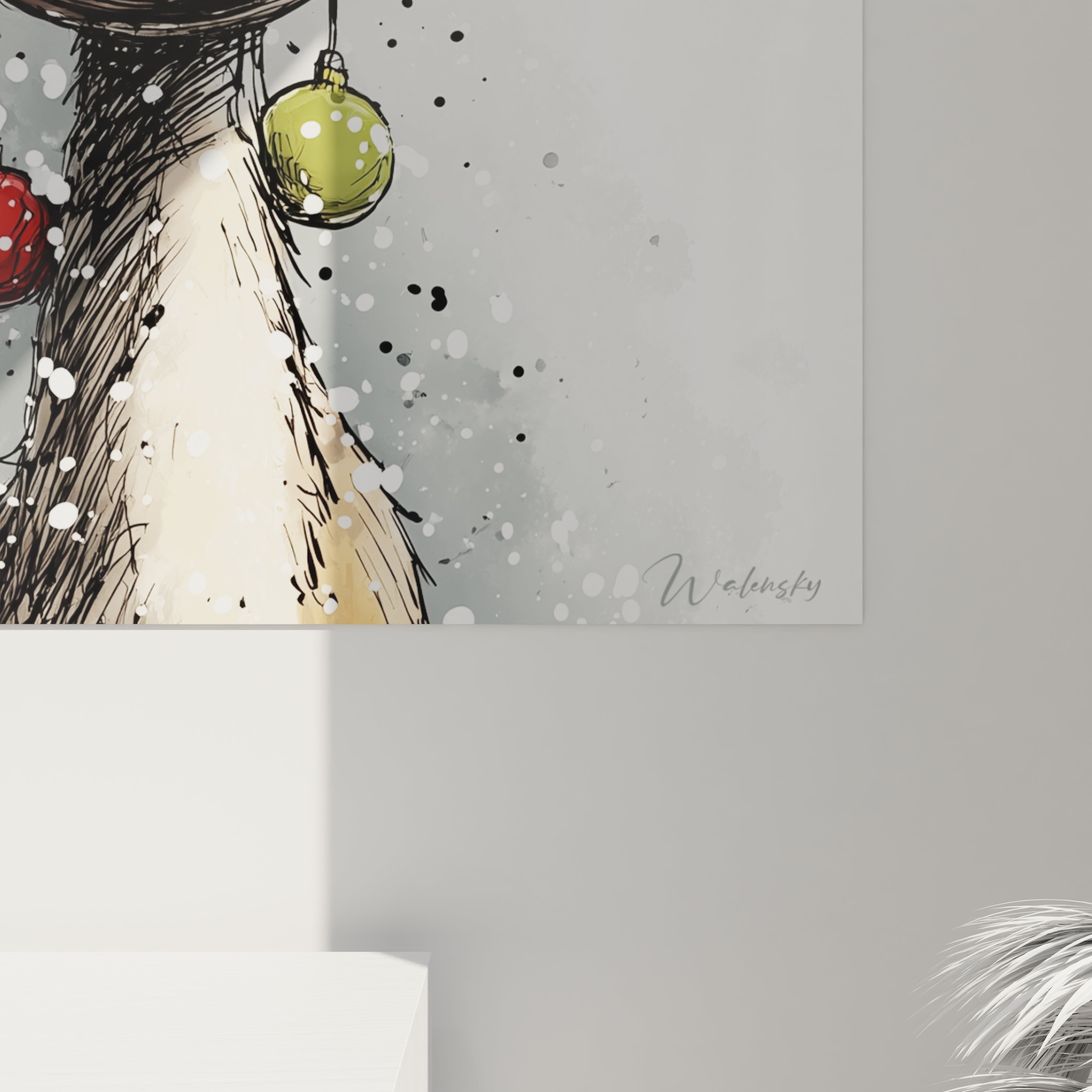 Tableau mural renne Noël mural de Walensky avec des décorations colorées et un style artistique moderne