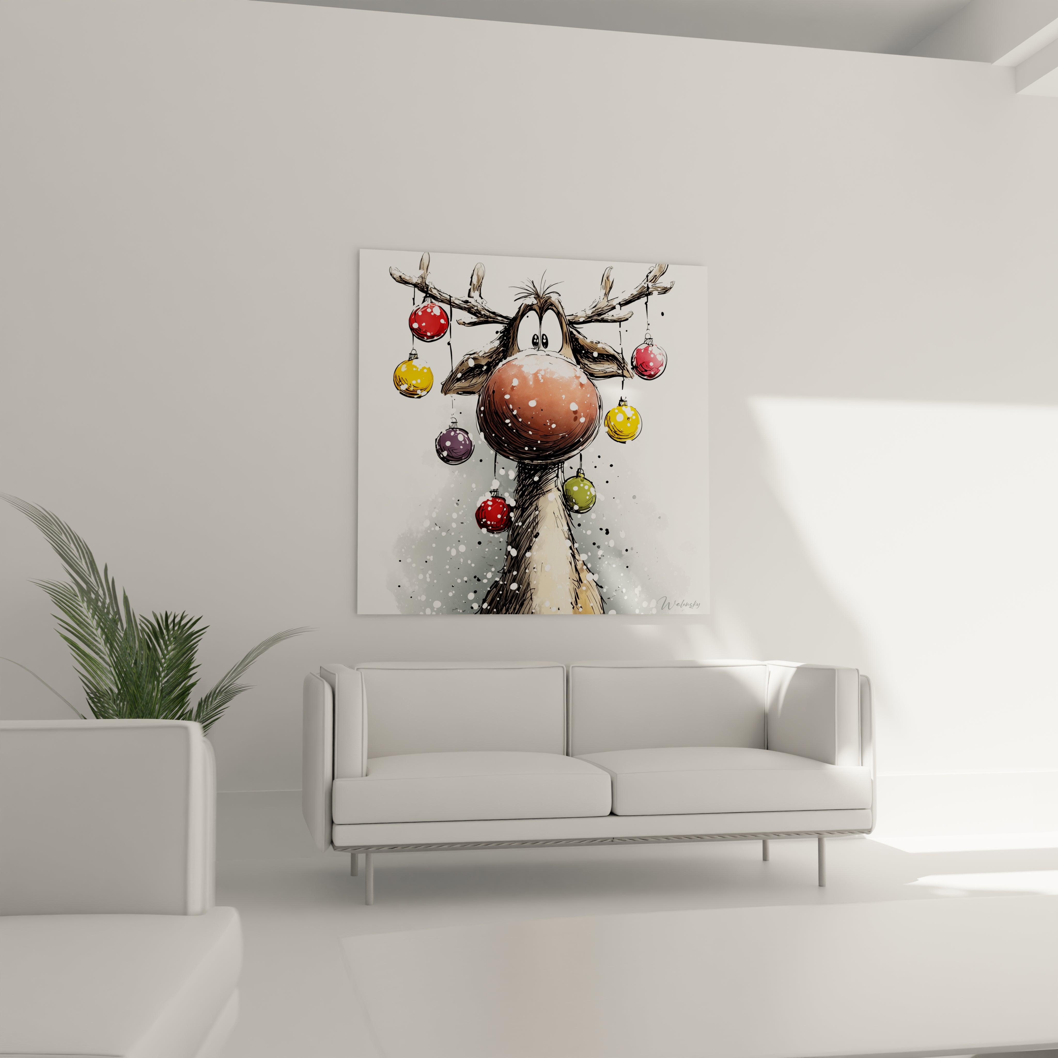 Tableau mural renne Noël mural de Walensky avec des décorations colorées pour une ambiance festive