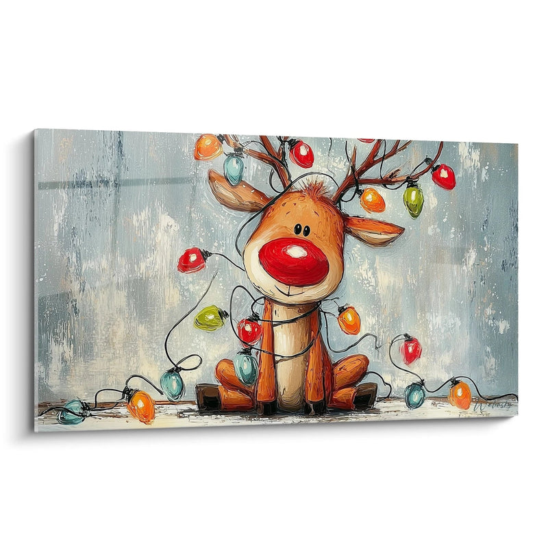 Tableau Renne Porteur de guirlandes enchantées - édition Noel