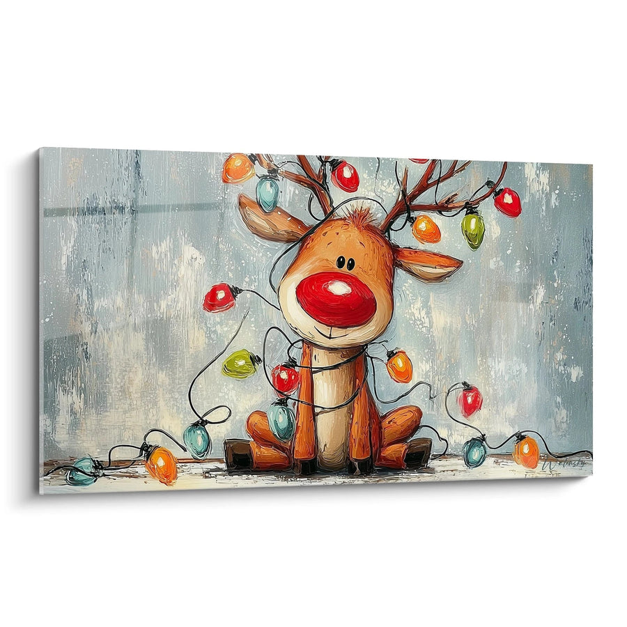 Tableau Renne Porteur de guirlandes enchantées - édition Noel